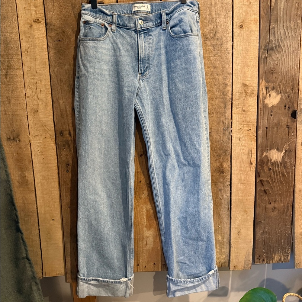 Abercrombie & Fitch Light Blue Low Rise Cuffed Wide Leg Jeans